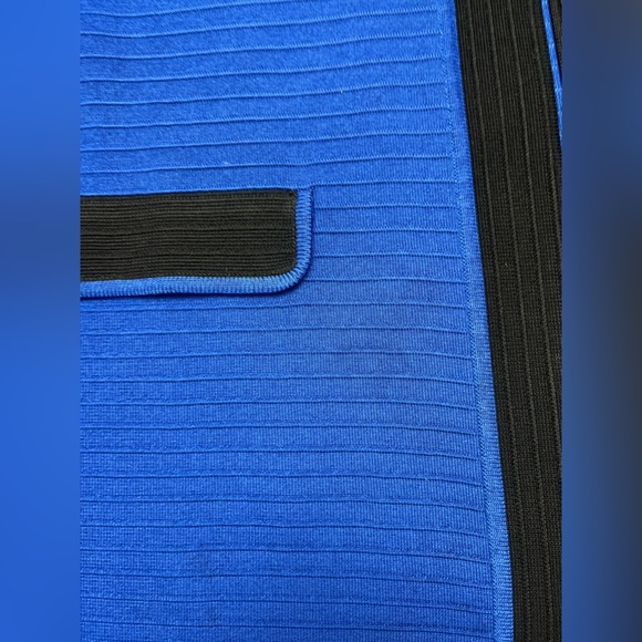 Ming Wang Knit Cardigan Size Large Royal Blue Black Trim Open Business Collar - Picture 10 of 14